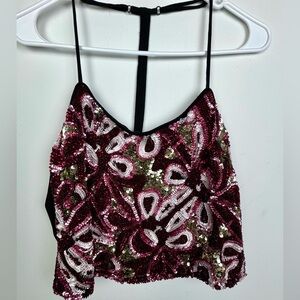 Walter Baker Embellished Bloom Pixie Racerback Top in Pink and Gold Medium NEW